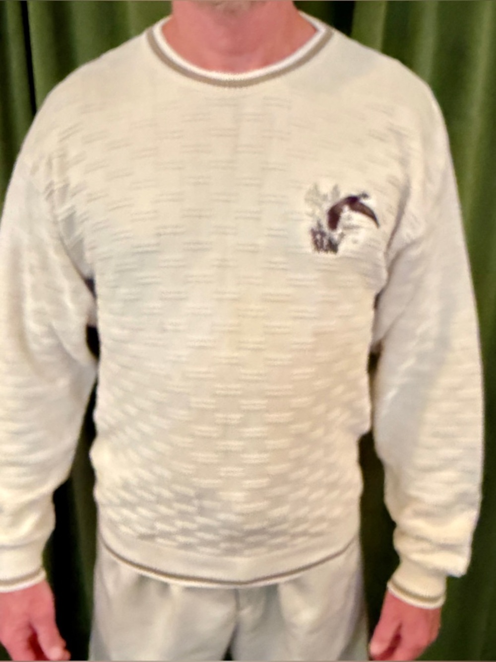 Fieldmaster vintage Cream Crewneck Sweater with Subtle Embroidered duck accents